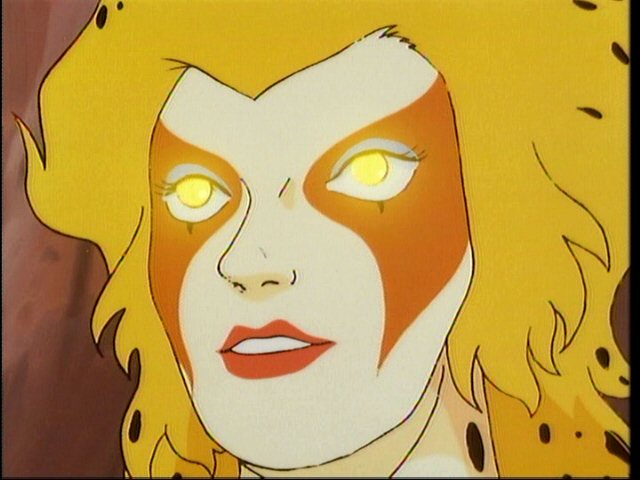 Cheetara from the original version of Thundercats with glowing eyes