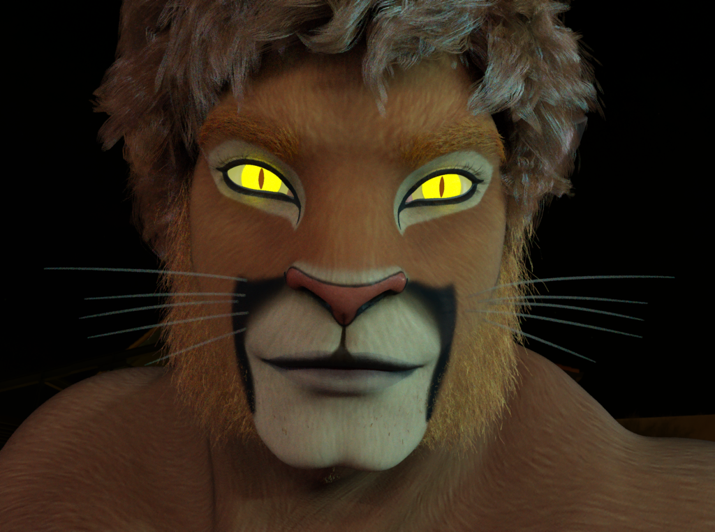 An anthro mountain lion character with yellow glowing eyes